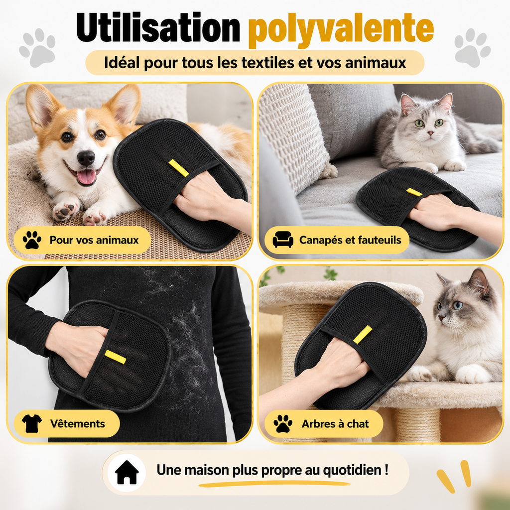 Gant Anti-Poils Réutilisable pour Chien & Chat