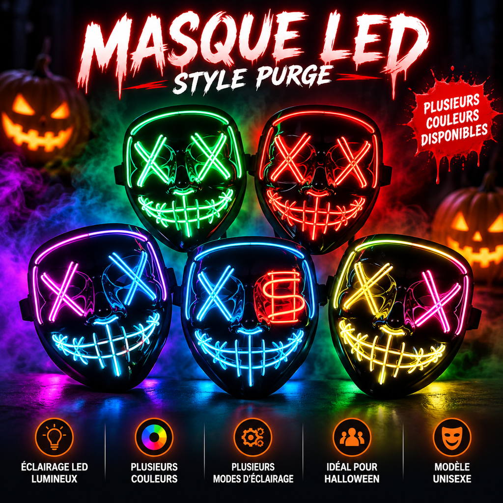 Masque LED Lumineux Halloween – Plusieurs Couleurs