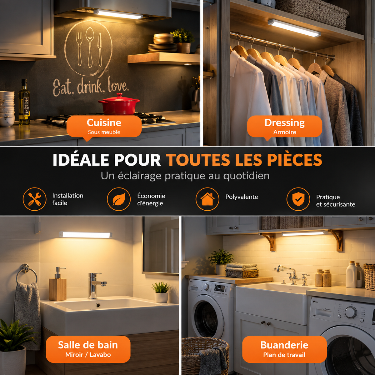 Lampe LED Sans Fil à Détecteur de Mouvement – Rechargeable