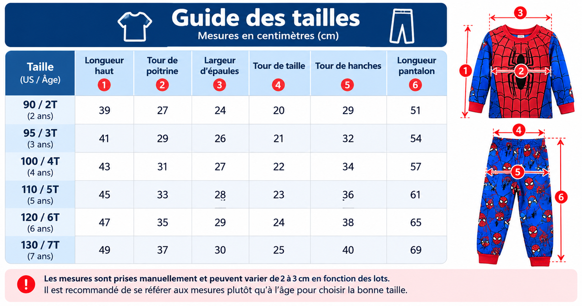 Pyjama Enfant 2 Pièces – Manches Longues – Motifs Héros – 2 à 7 ans